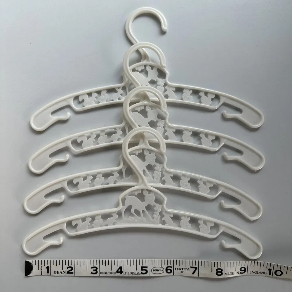 4 Vintage Baby World USA Plastic Kids Hangers - White, Bambi & Forest Friends